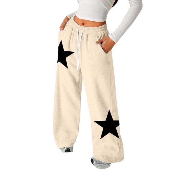 Wxolcjlv Girls Casual Jogger Pants Stars Print Wide-Leg Elastic Waist Sweatpants, Sizes 4-14Y
