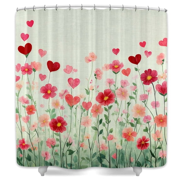 Watercolor Floral Red Hearts Shower Curtain - Romantic Bathroom Decor for Valentine's Day, Mother's Day, Spring Weddings