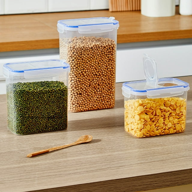 SSZMDLB 3 Pcs Contenant de Rangement pour Aliments, Contenant de Rangement pour Aliments, Bocal en Plastique Transparent Hermétique avec Couvercles, Boîte d'Organisation pour Garde-Manger d'Aliments Secs pour Comptoir de Cuisine Étagère Va au Lave-Vaisselle