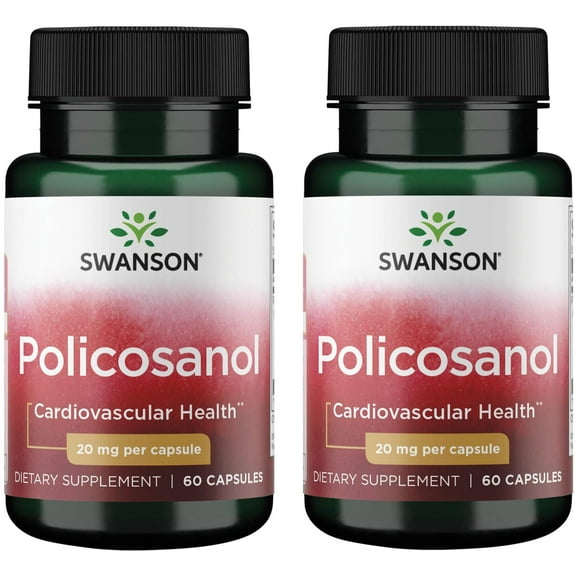 Swanson Policosanol-Supplement Helps Cardiovascular Health - All Natural Formula Aids Good Heart Health & Function - Helps Maintain Healthy Cholesterol Levels (60 Capsules, 20mg each) 2 Pack