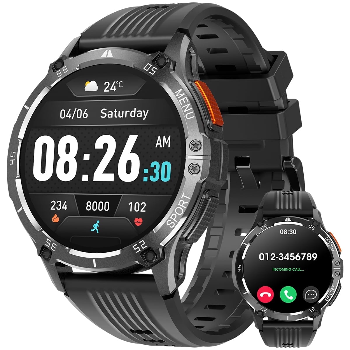 1.43-inch Men's and Women's Smartwatch with Fitness Tracking, Answer/Dial/100 Sport Modes, IP67 Water Resistant Sports Pedometer Fitness Watch fits for Android and iPhone Devices (Black)