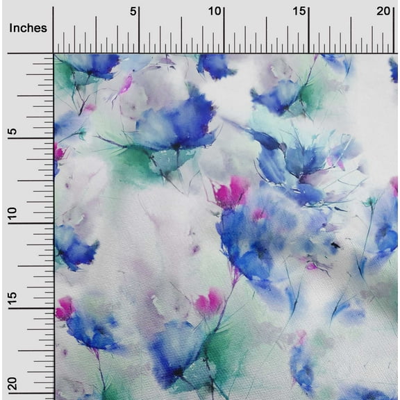 oneOone Organic Cotton Poplin Twill Fabric Flower Watercolor Print Fabric BTY 42 Inches Wide