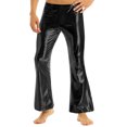 thumbnail image 2 of Runhomal Mens Shiny Metallic 70's Disco Dude Pants Costume Flared Bell Bottom Leggings Long Trousers Black S, 2 of 7