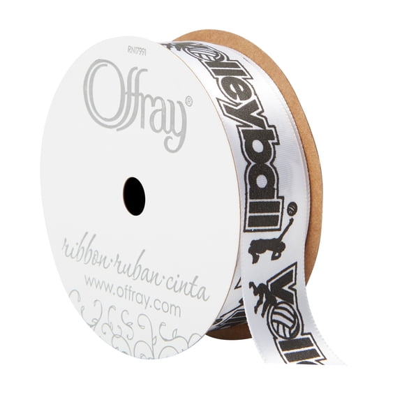 Offray Ribbon, Black White 7/8 inch Volleyball Satin Ribbon, 9 feet