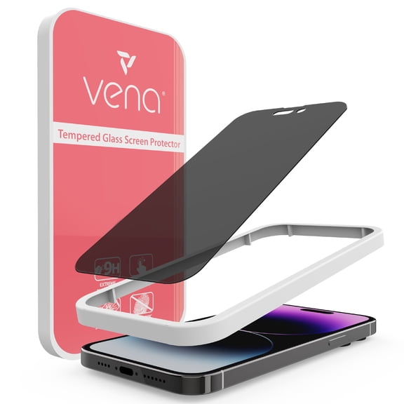 Vena 2-way Privacy Tempered Glass Screen Protector for Apple iPhone 14 Pro (6.1") - 1 Pack [9H Hardness, Shatterproof Glass] Bubble Free Film with Installation Frame