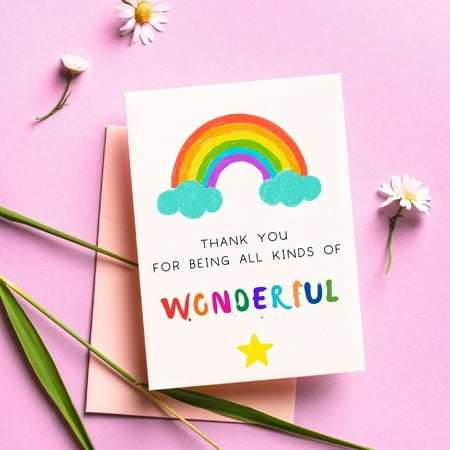 Rainbow Thank You Card – Colorful Appreciation Greeting Card with Cloud Design – Blank Inside, Envelope Included – Perfect for Friends, Family, and Special Occasions