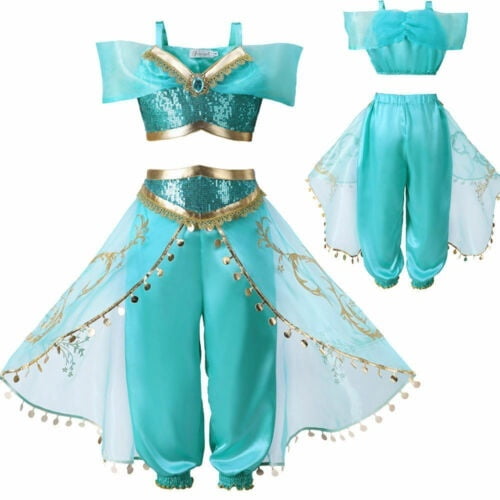 Enfants Aladdin Costume Princesse Jasmin Tenue Filles Paillettes Parti Déguisement Robe Cosp