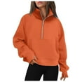 thumbnail image 1 of HNMKIU Vêtements pour Femmes Mode Décontractée Demi-Fermeture Éclair Court Col Montant Plus Chandail à Capuchon Uni, 1 of 3