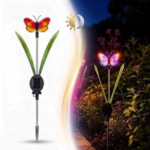 Ganfancp Butterfly Solar Garden Lights Outdoor Pathway Stake Lamp Waterproof Metal Decorative Decor for Walkway Patio Yard and Lawn Landscaping