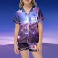 thumbnail image 2 of Gbsyewxs Outfits Sets For Girls Lapel Short Sleeve Printed Tops And Shorts Set 2 Piece Sleepwear Summer Toddler Clothes Dark Purple Size 10-11 Years, 2 of 5