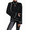 thumbnail image 3 of Women'S Long Sleeve High Neck Sweater Casual Loose Sweater Split Ribbed Knit Pullover Tops, 3 of 10