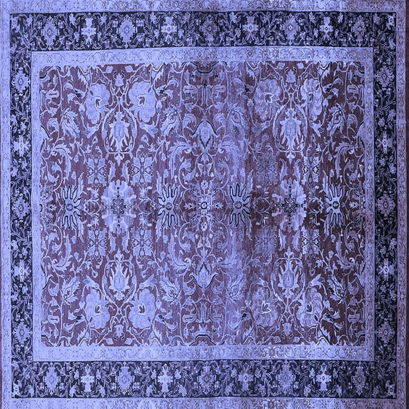 Ahgly Company Machine Washable Indoor Square Oriental Blue Industrial Area Rugs, 3' Square