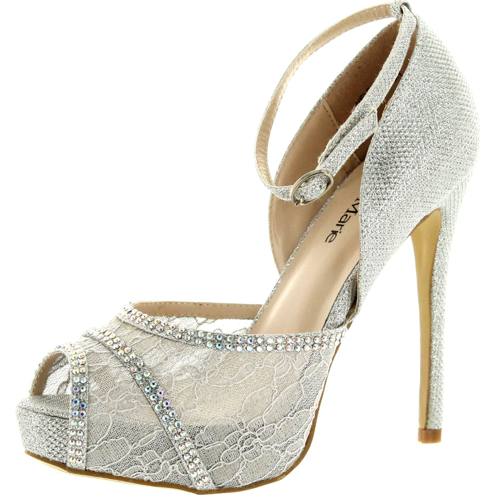 Bella Marie Womens Helena-20 Ankle Strap Platform Peep Toe Glitter ...