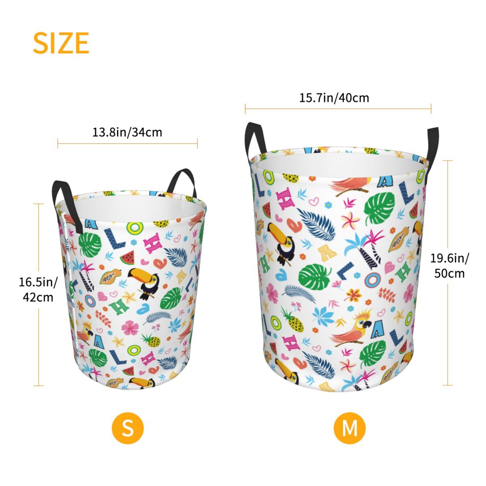 Large Laundry Basket with Handles - Funny Cute Parrot Flower Letters Kids Baby Dirty Clothes Laundry Hamper for Bedroom Aesthetic
