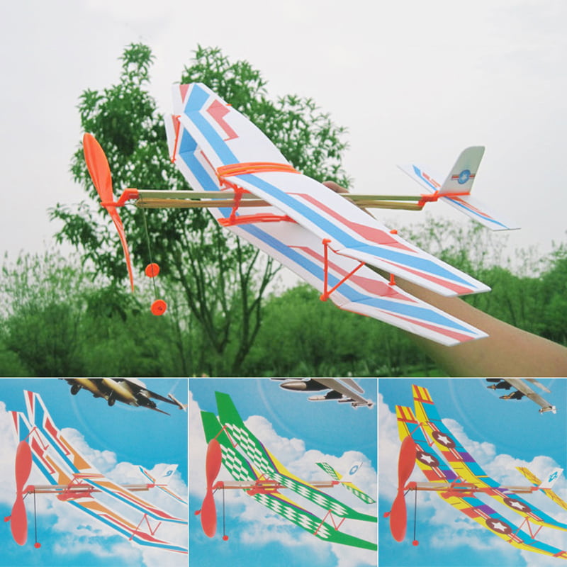 Rubber Band Powered Glider Biplane Assemble Aircraft Plane Kid Education Toy IO 