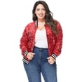 thumbnail image 3 of Women's Plus Size Sparkly Jacket Long Sleeve Zip Up Sequin Bomber Jacket Coat Suitable For Concerts Red,3X-Large, 3 of 6