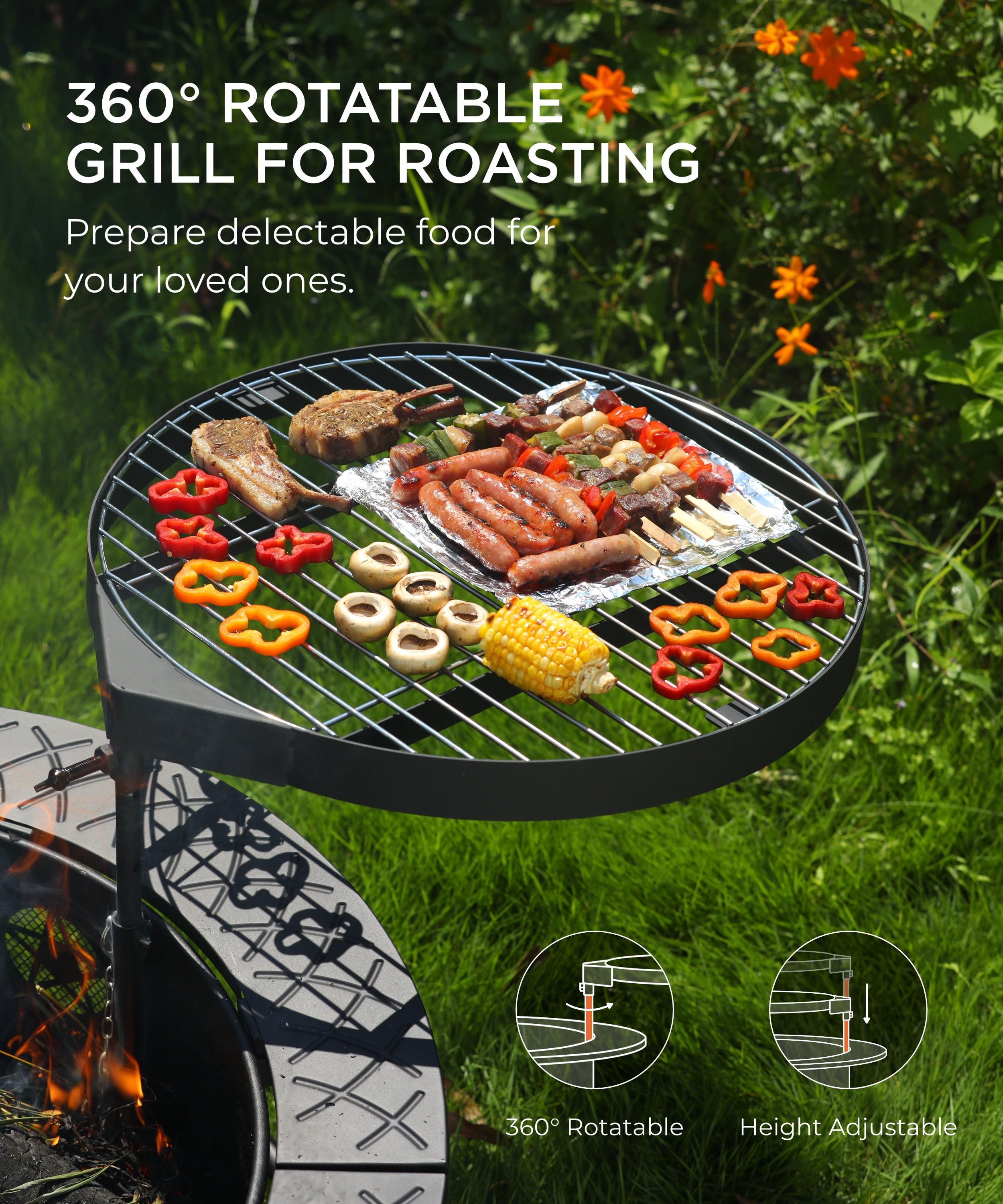 TVOFEK 35 inch Fire Pit with BBQ Grill, Wood Burning FirePits with Lid, Fire Poker and Cooking Grate for Backyard, Patio, Bonfire, Picnic