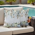 thumbnail image 4 of Green Blue Pumpkin Fall Outdoor Waterproof Pillow Covers, Thanksgiving Eucalyptus Leaves Floral Decorative Square Throw Pillowcase Sofa Cushion Sham for Patio/Couch/Chair, 26"x26" 2 Pack, 4 of 8