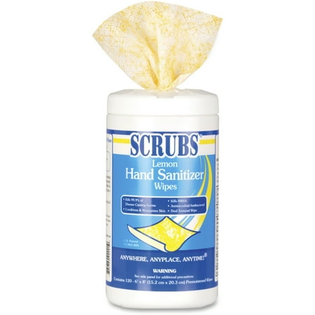 SCRUBS, ITW92991, Lemon Hand Sanitizer Wipes, 1 Each, Blue,White