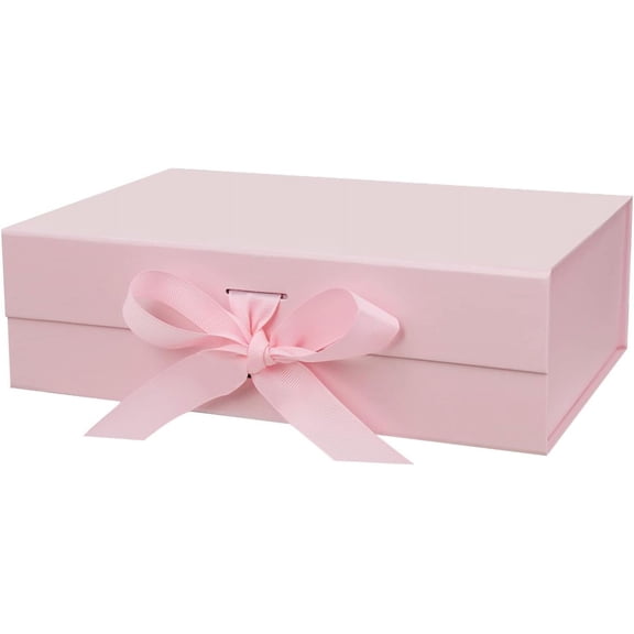 9.4"X6.8"X4.1" Pink Magnetic Gift Box with Lid and Ribbon for Presents
