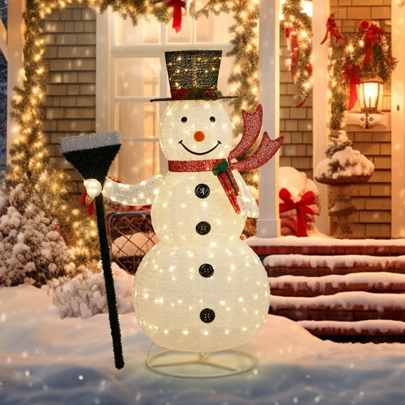 UBesGoo 5ft Lighted Snowman,Pop-Up Design Christmas Outdoor Decor Holiday Decoration