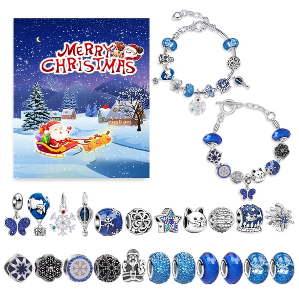 1 juego de caja sorpresa para joyas navideñas con cuenta regresiva de Adviento, calendario de cuenta regresiva de Navidad de 24 días, kit para hacer joyas de bricolaje, regalo para niños,
