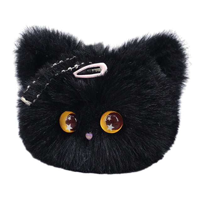 Costeo de llavero de gato de felpa, llavero de peluche linda decoración del hogar muñeca portátil, colgante de bolsas para niñas, adolescentes, regalo Marrón negro