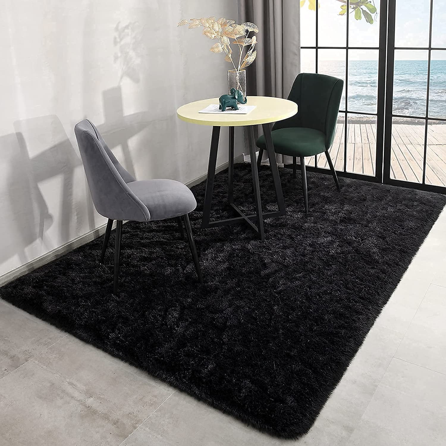 Large SANMADROLA Faux Fur Microfiber Area Rug, 6.5'X7.5', Black - Plush Rug for Bedroom, Living Room, Nursery
