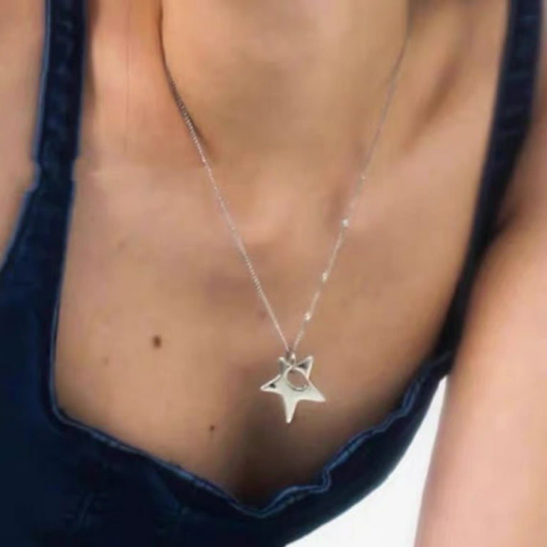 Vintage Street Fashion Versatile Black Rhinestone Star Layout Pendant Black  String Necklace Y2k/Ins Necklace