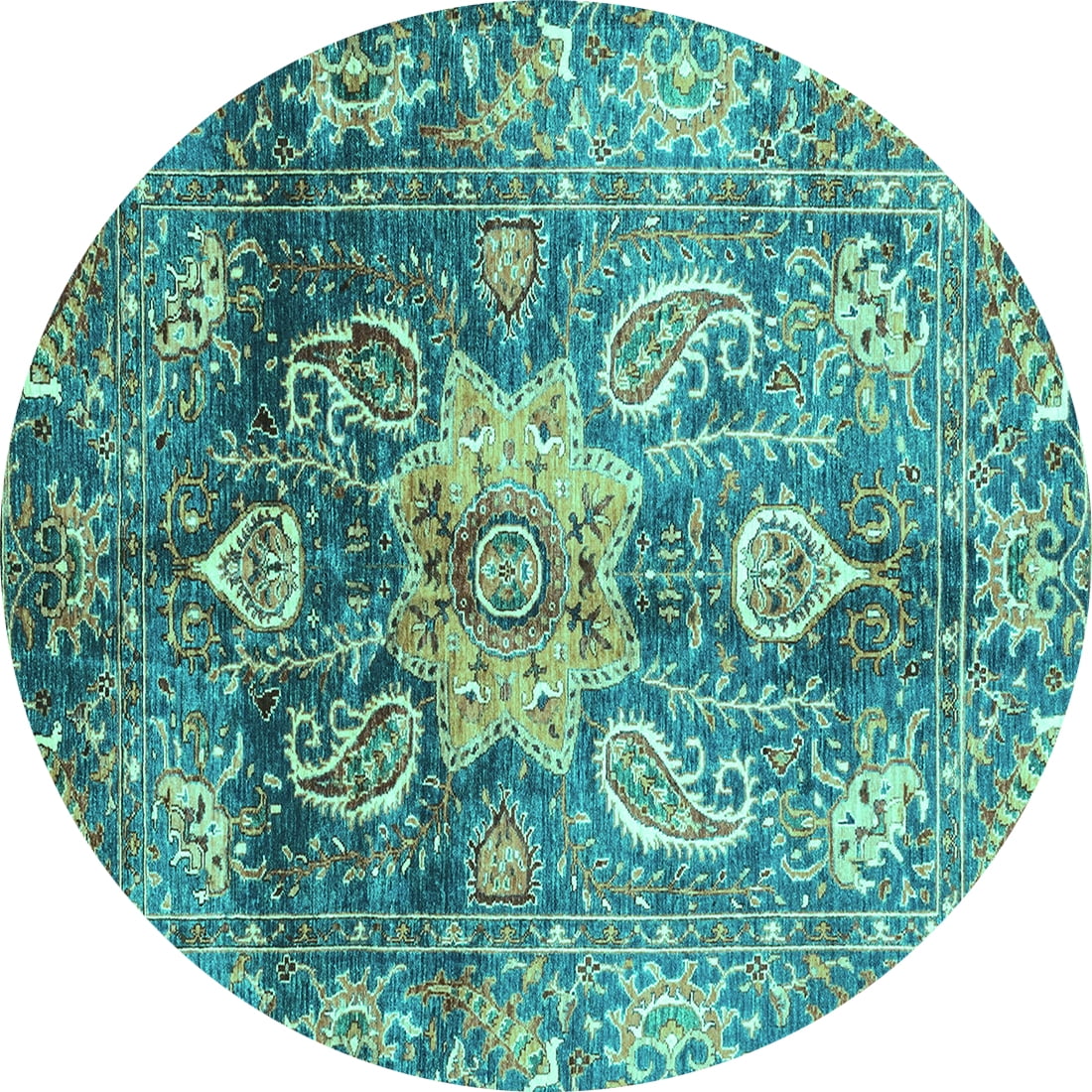 Ahgly Company Indoor Round Abstract Turquoise Blue Modern Area Rugs, 8 ...