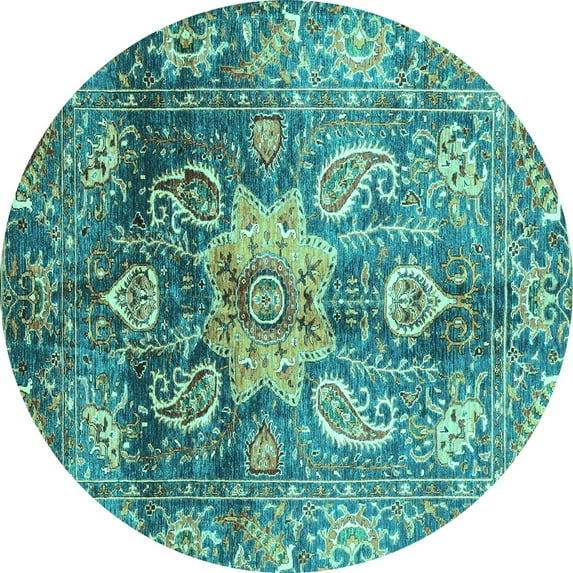 Ahgly Company Indoor Round Abstract Turquoise Blue Modern Area Rugs, 6' Round