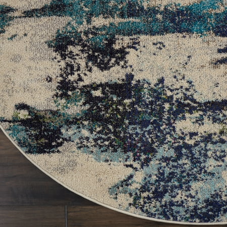 Nourison Celestial CES02 Ivory/Teal Blue Area Rug 4' x ROUND