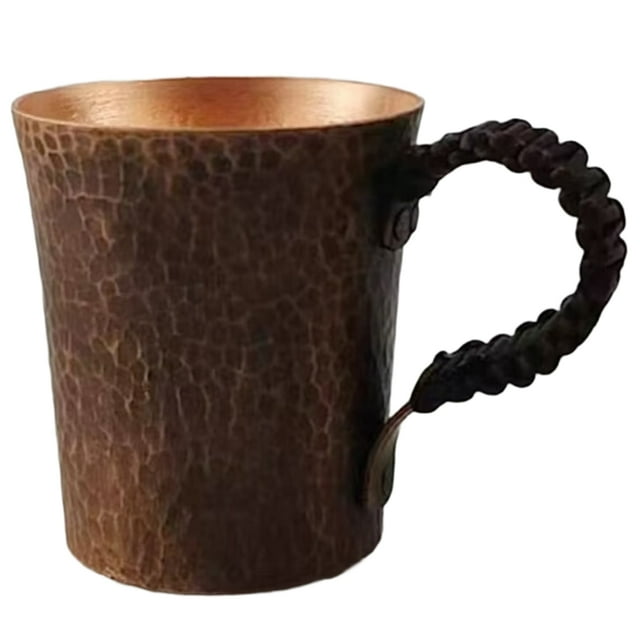 de Café Vintage de Cobre Puro, Vaso con Grabado de Textura de Martillo y Asa Tejida, Jarra de Cerveza de 450 Ml, Vajilla para Té.