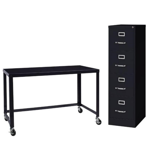 Home Square 2-Piece Set with Mobile Desk & 4 Drawer File Cabinet in Black