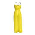 thumbnail image 4 of AKOEE Chiffon Dressy Jumpsuits for Women Elegant Party Casual Sexy Sleeveless Metal Strap Pleated Wide Leg Rompers (XL, Yellow), 4 of 7