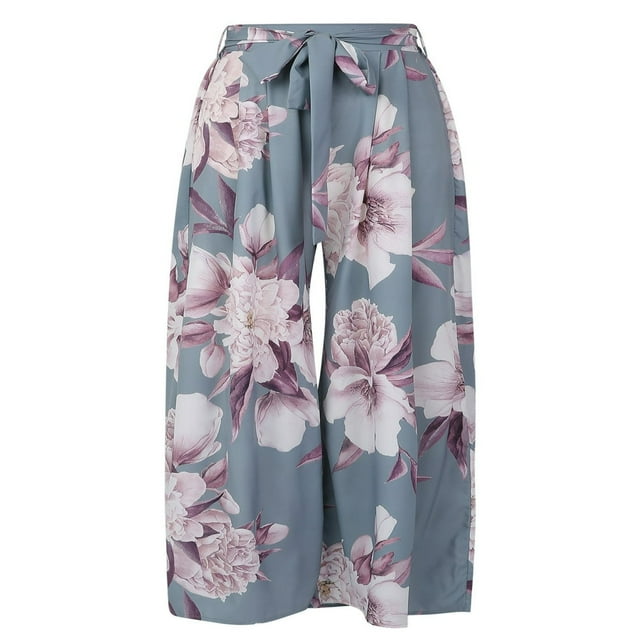 Pantalon Floral pour Femmes avec Taille Haute et Jambes Larges