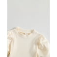 thumbnail image 4 of Faithtur 2PCS Toddler Girls Fall Outfits, Long Lantern Sleeve Ribbed Knit Tops + Tweed Skirt Set, 4 of 9