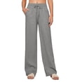 thumbnail image 2 of Stamzod Women's Pants with Pocket Solid Color Elastic Waist Drawstring Sweatpants Casual Loose Straight Workout Trousers Pants for Women Gray XL, 2 of 7