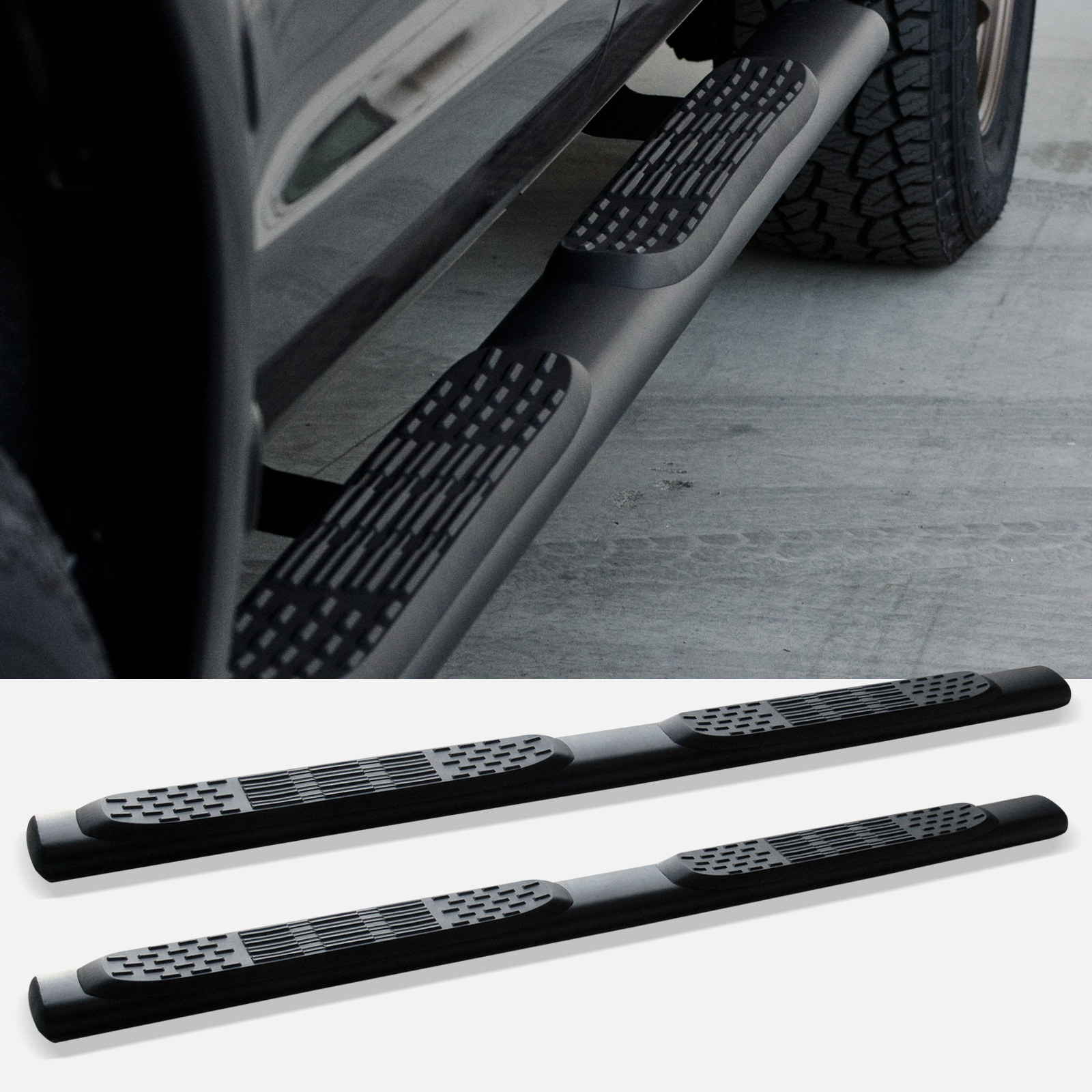 Stehlen 733469497158 5" Oval Side Step Nerf Bars Matte Black For 2005