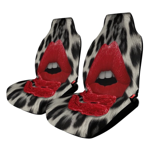 Red Lips Leopard Print Fashion Wild Glamorous Car Seat Covers Front Seats Universal Fit for Cars SUV Truck Auto Interior Accessories