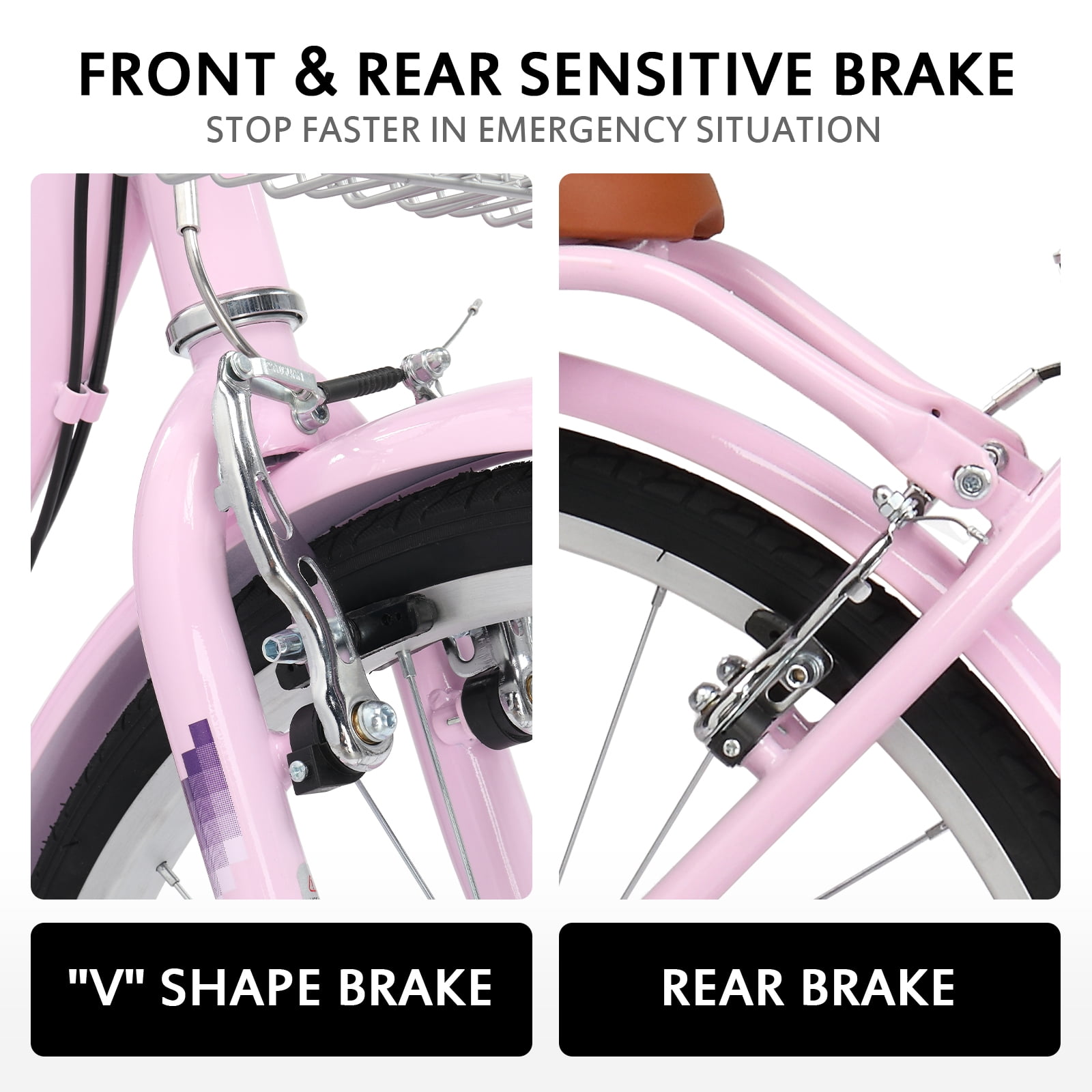 Ktaxon 24 Inch Folding Beach Cruiser Bike, 7 Speed Womens Bike with Foldable Basket, Lock & Rack, Pink
