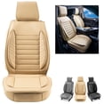 thumbnail image 1 of VEVOR Fundas de asiento universales para asientos delanteros, 2 fundas de asiento de piel sintetica, diseño semicerrado, reposacabezas desmontable y compatible con airbag, color beige, 1 of 9