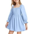thumbnail image 2 of Langwyqu Solid Color Square Neckline Girls Lantern Sleeve Dress For 4-14 Y, 2 of 5