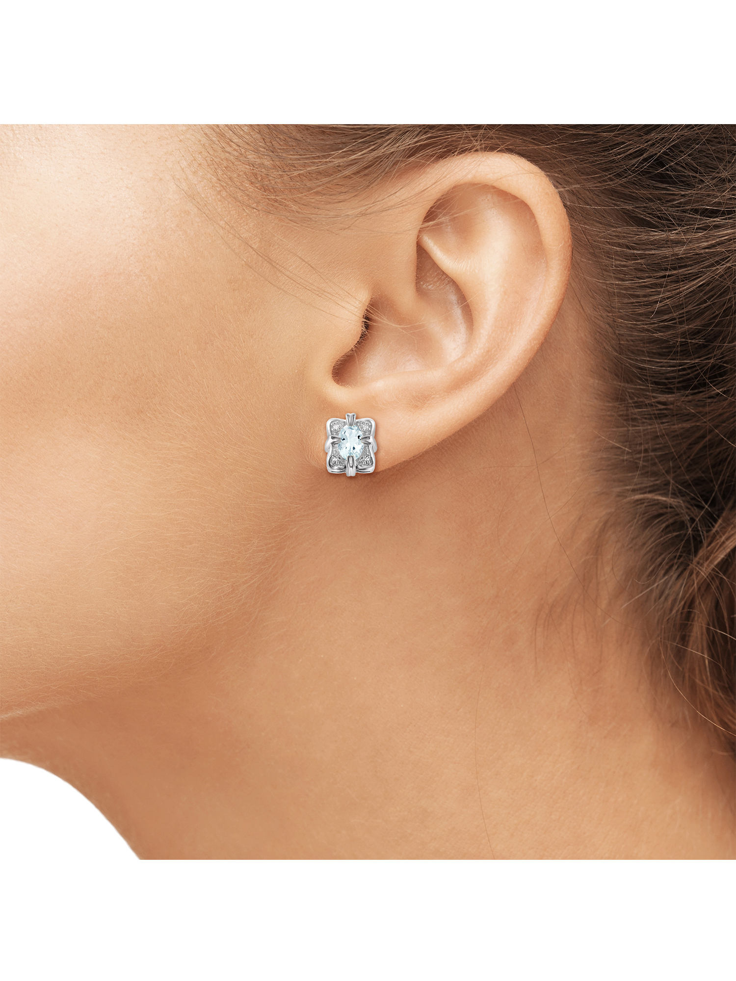 0.88 Carat Aquamarine Gemstone and Accent White Diamond Women's Sterling Silver Earrings - image 2 of 3