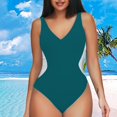 thumbnail image 2 of Yajing One Piece Swimsuit Women Women's Swimsuit Slimming Bathing Suit Deep V Neck Color Block Back Swimwear Green L, 2 of 4