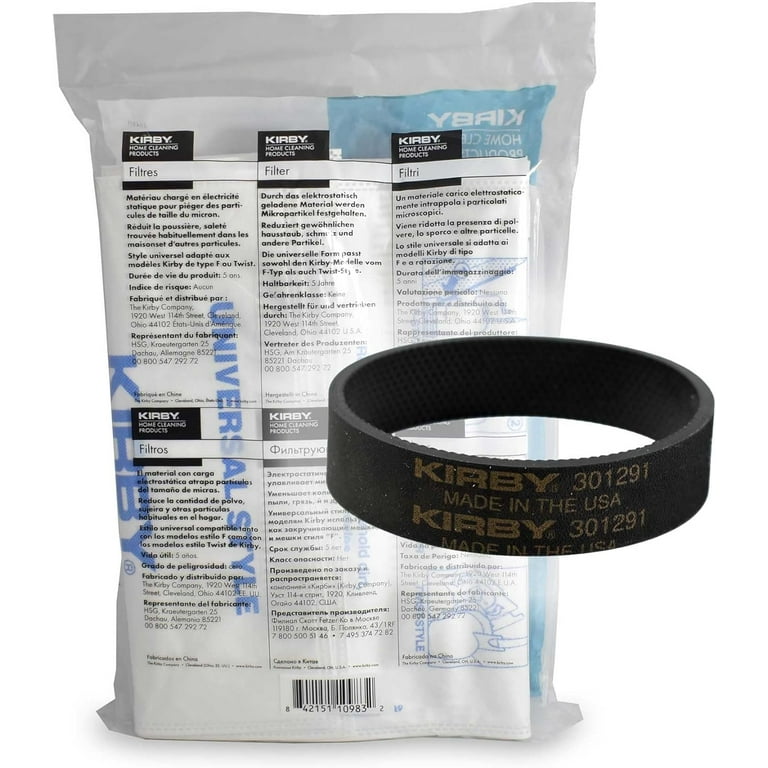 Kirby HEPA Filter Bags 6-Pack + Belt – OEM Replacement #204811 For Kirby Avalir, Sentria & G-Series Vacuums