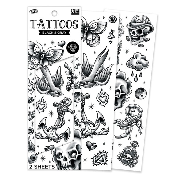 Tinta Savvi para tatuajes temporales, negra y gris, segura para la piel, 20 unidades