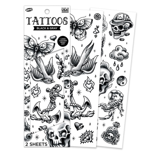 Tinta Savvi para tatuajes temporales, negra y gris, segura para la piel, 20 unidades