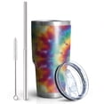 thumbnail image 2 of 30oz Colorful Tie Dye Dot Mandala Pattern Tumblers Stainless Steel Tumbler with Lid and Straw,Vacuum Insulated Double Wall Travel Tumbler Cups Mug with Cleaning Brush for Coffee,Tea, 2 of 7