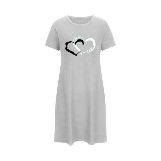 fheaev Chemises de Nuit pour Femmes Grande Taille Imprimé de la Saint-Valentin Chemise de Nuit Décontractée à Manches Courtes Robe de Sommeil Ample Confortable Pyjama Col Rond Chemises de Nuit Douce Tenue de Nuit